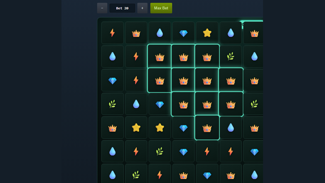 Cluster Grid slot — a 7x7 grid with a glowing connected cluster of crowns