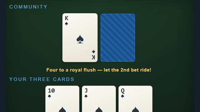 Let It Ride poker hand with four to a royal flush mid-decision