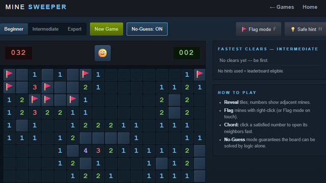 Mine Sweeper board mid-game with flags and numbers