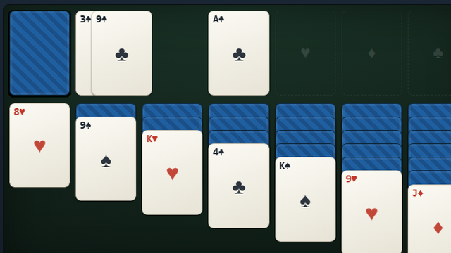 Klondike Solitaire tableau with cards dealt